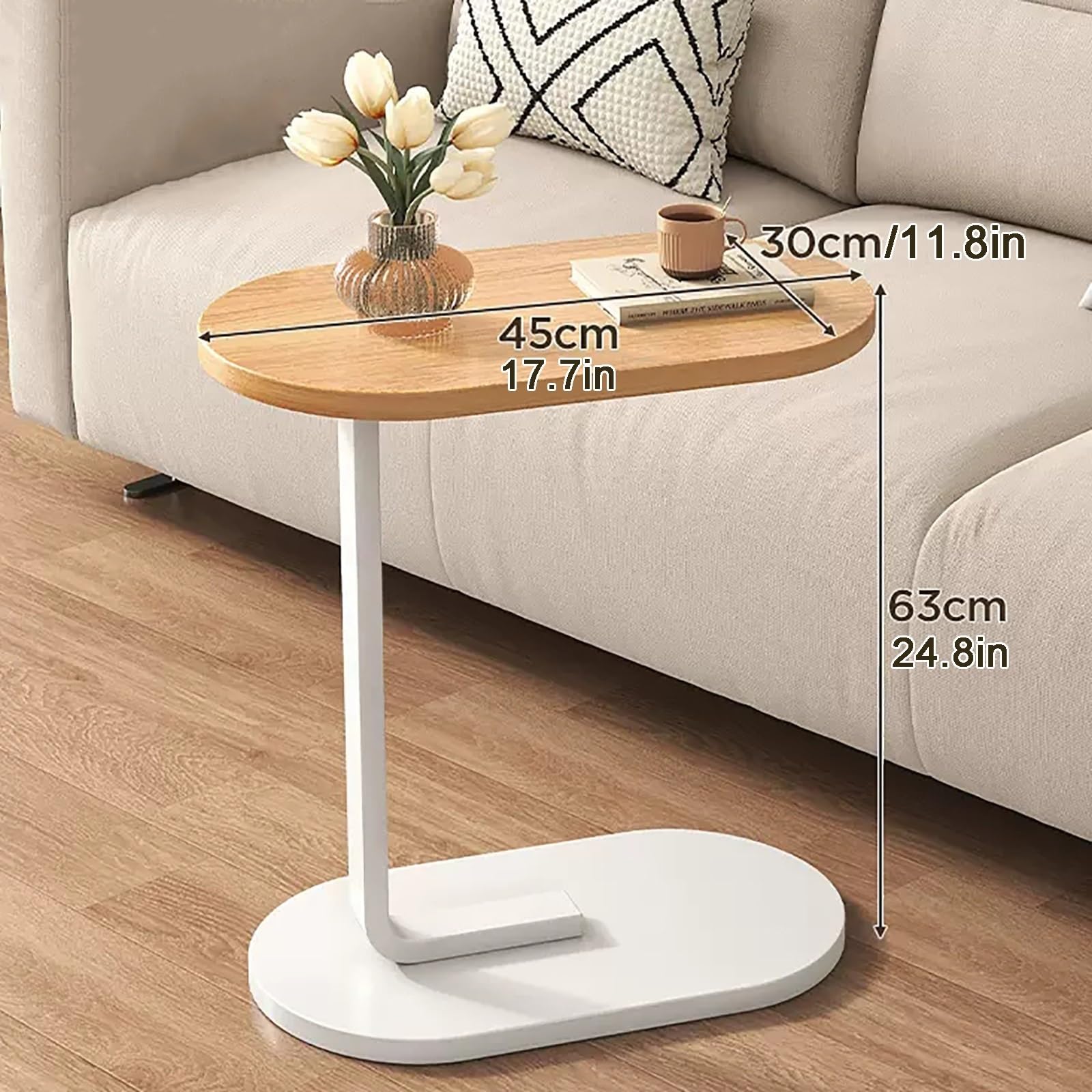 Table D'Appoint En Forme De C Réglable | Plateau Rotatif 360°, Hauteur 41-81 Cm | Pour Canapé, Lit, Salle De Bain - 4