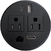 UL Listed Power Plug in-Desk Power Center Table Top Grommet Furniture Power Data Hub-2 USB Port Conference Table Connetivity Box (Silver- 2 (No Drilling Required- 6ft Power Cord))