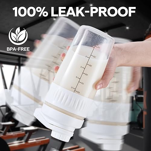 Miniatura 5 de Botella agitadora de vidrio de 24 onzas, polvo de proteína de vidrio de borosilicato, mezcla para mezclas de proteínas con bola de mezcla (B-Blanco,