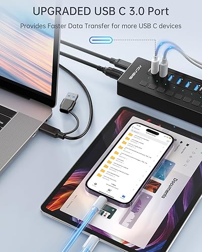 Miniatura 3 de Concentrador USB 3.0 alimentado, concentrador USB ACASIS de 16 puertos (incluye 2 puertos de carga inteligente USB C 3.0+4) con adaptador de