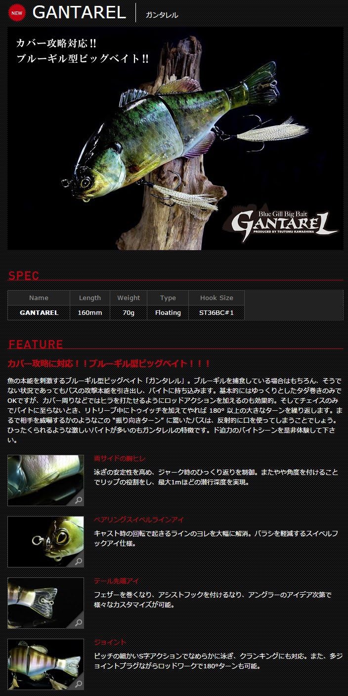 JACKALL Big Bait, Gantarrell, 2.4 oz (70 g), 6.3 inches (160 mm)