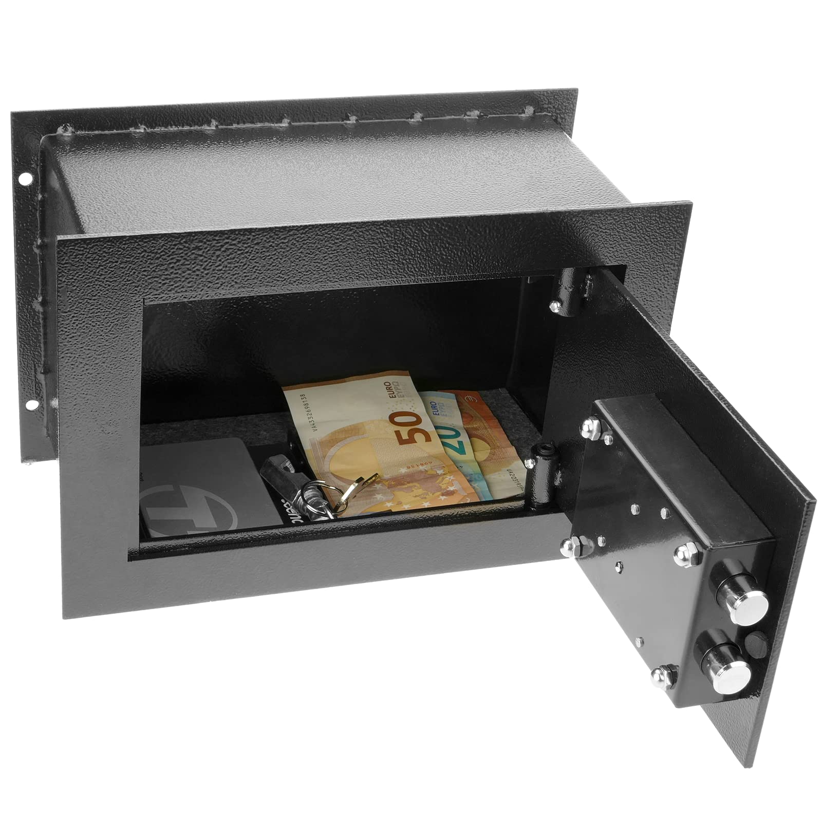 PrimeMatik - Coffre-fort de sécurité encastré en acier avec clés 26 x 15 x 18 cm noir
