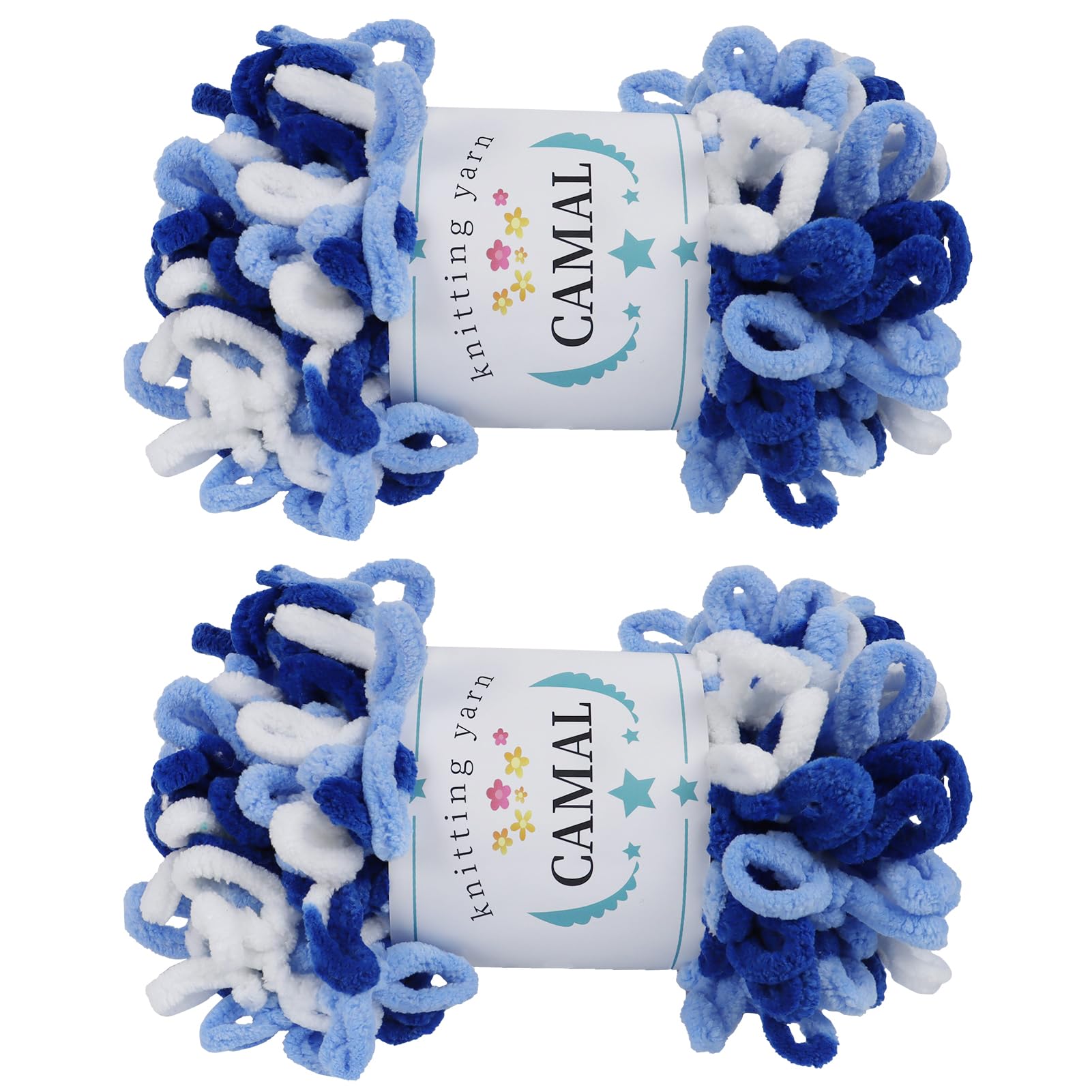 Hilo de bucle para tejer dedos CAMAL paquete de 2 de felpilla gruesa color azul colorido