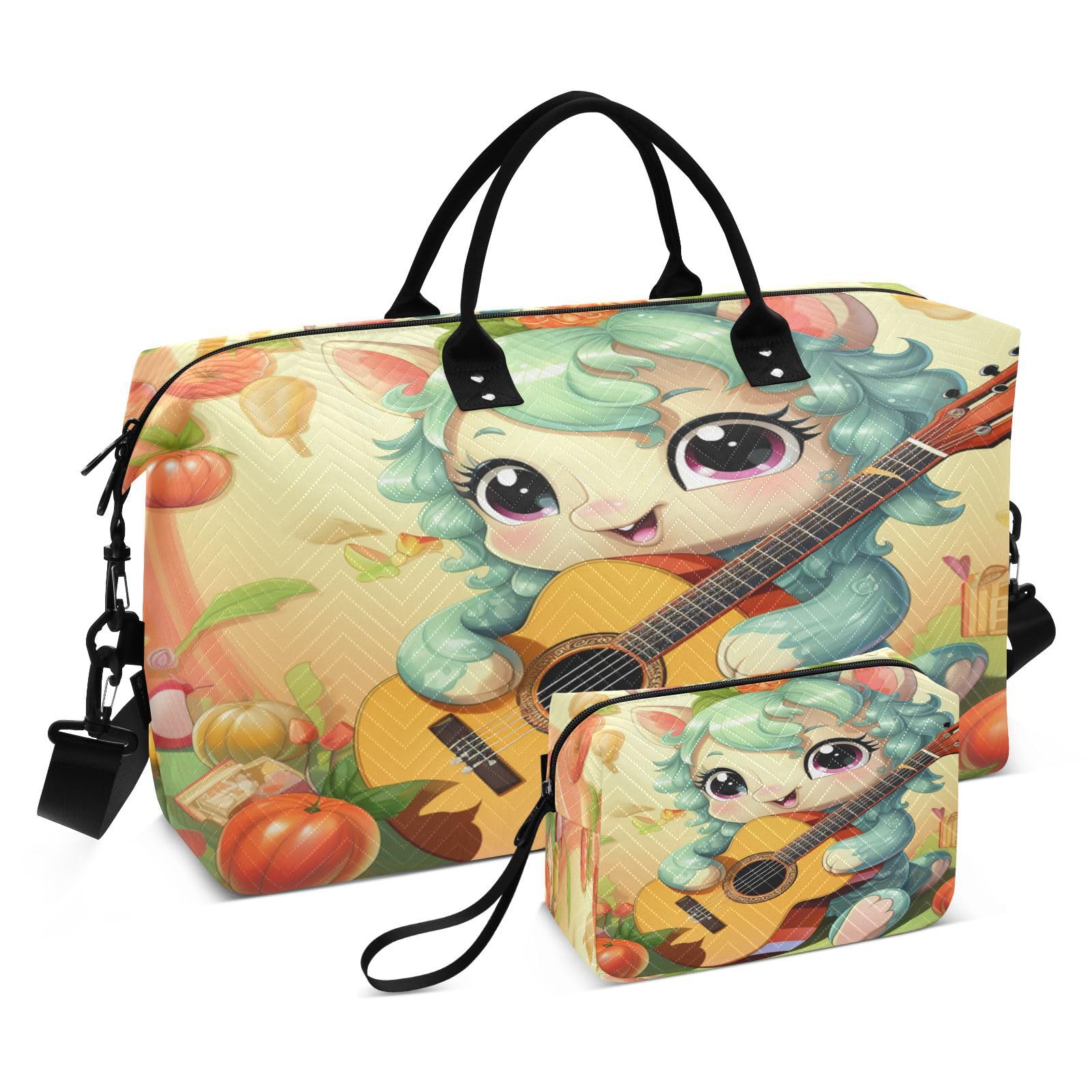 Cute Fruit Unicorn Sports Swim Gym Bag Weekender Duffel Travel Bags Handbag with Makeup Storage Bag for Girls Men