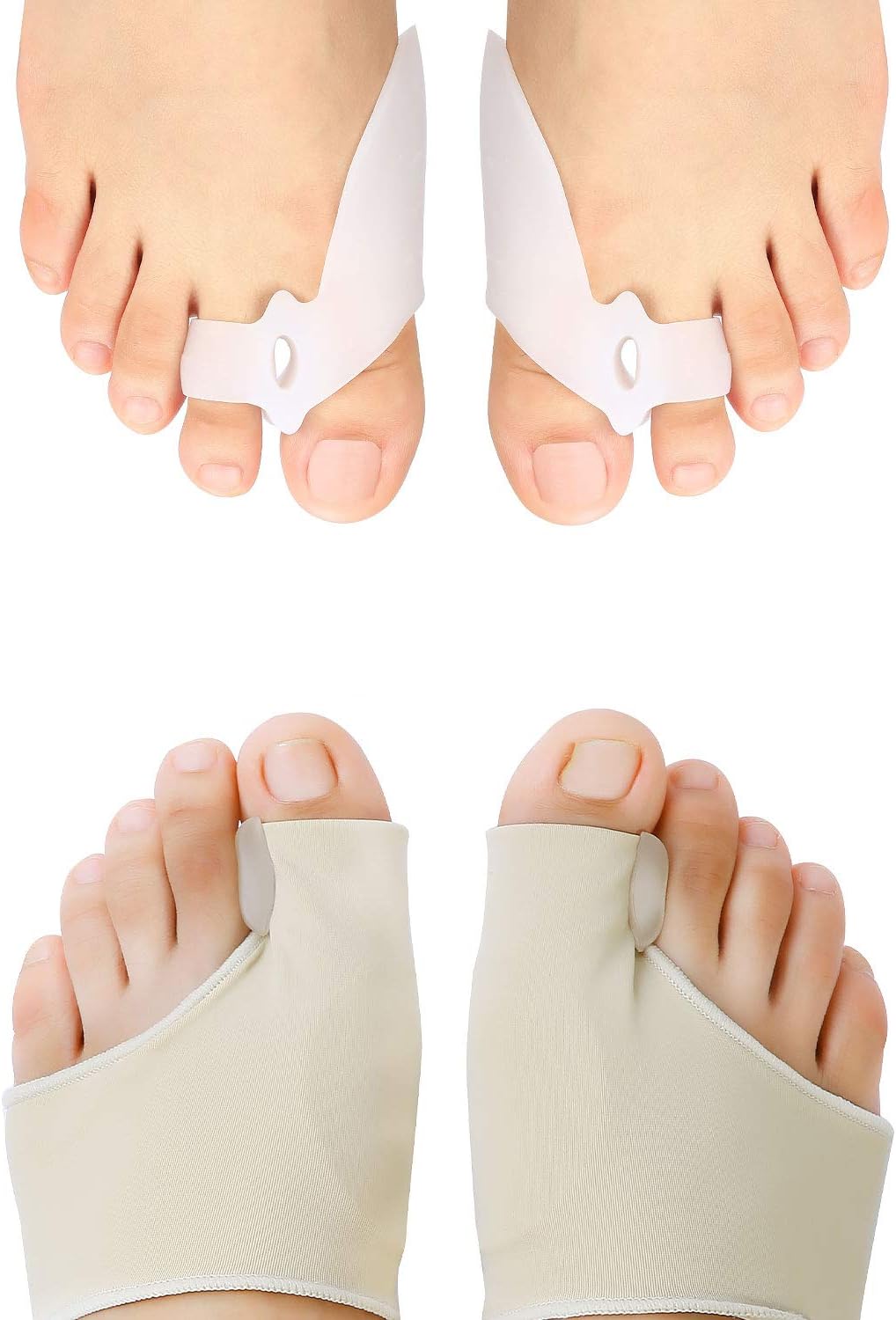 Bunion Correctors, Faireach Bunion Relief Sleeve Kit 4Pcs, Hallux Valgus Protector Pads with Gel Big Toe Separators Spacers Straighteners, Small