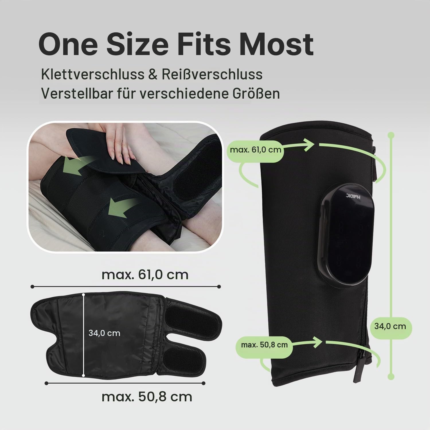 HubiCare Beinmassagegerät mit Luftkompression & Wärme (3 Stufen) – Kabellos, verstellbar, für Waden & Oberschenkel, ideal als Wadenmassagegerät zur Förderung der Durchblutung (1 Stück)