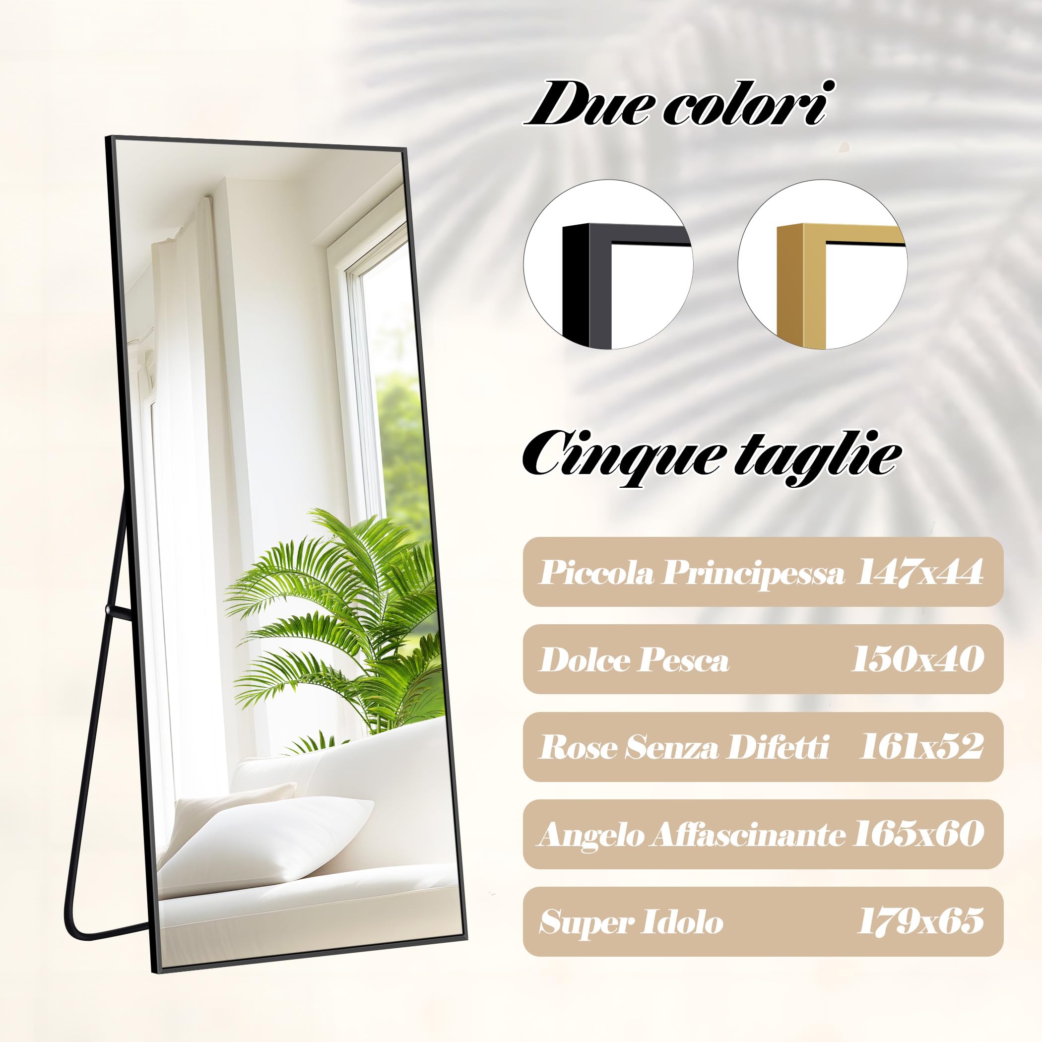 Specchio da Terra, 150 x 40 cm Specchio Rettangolare con Cornice in Alluminio Nero per Bagno, Camera da Letto, Ingresso e Corridoio