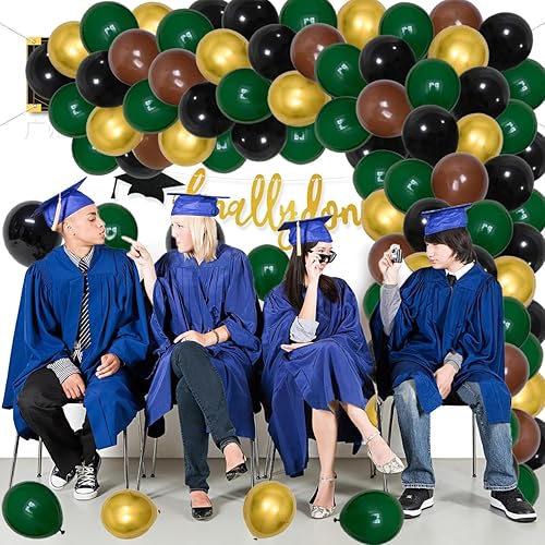 Miniatura 5 de Kit de arco de globos de color verde oscuro, negro y dorado, globos de color verde oscuro, globos dorados y marrones metálicos para súper fútbol,