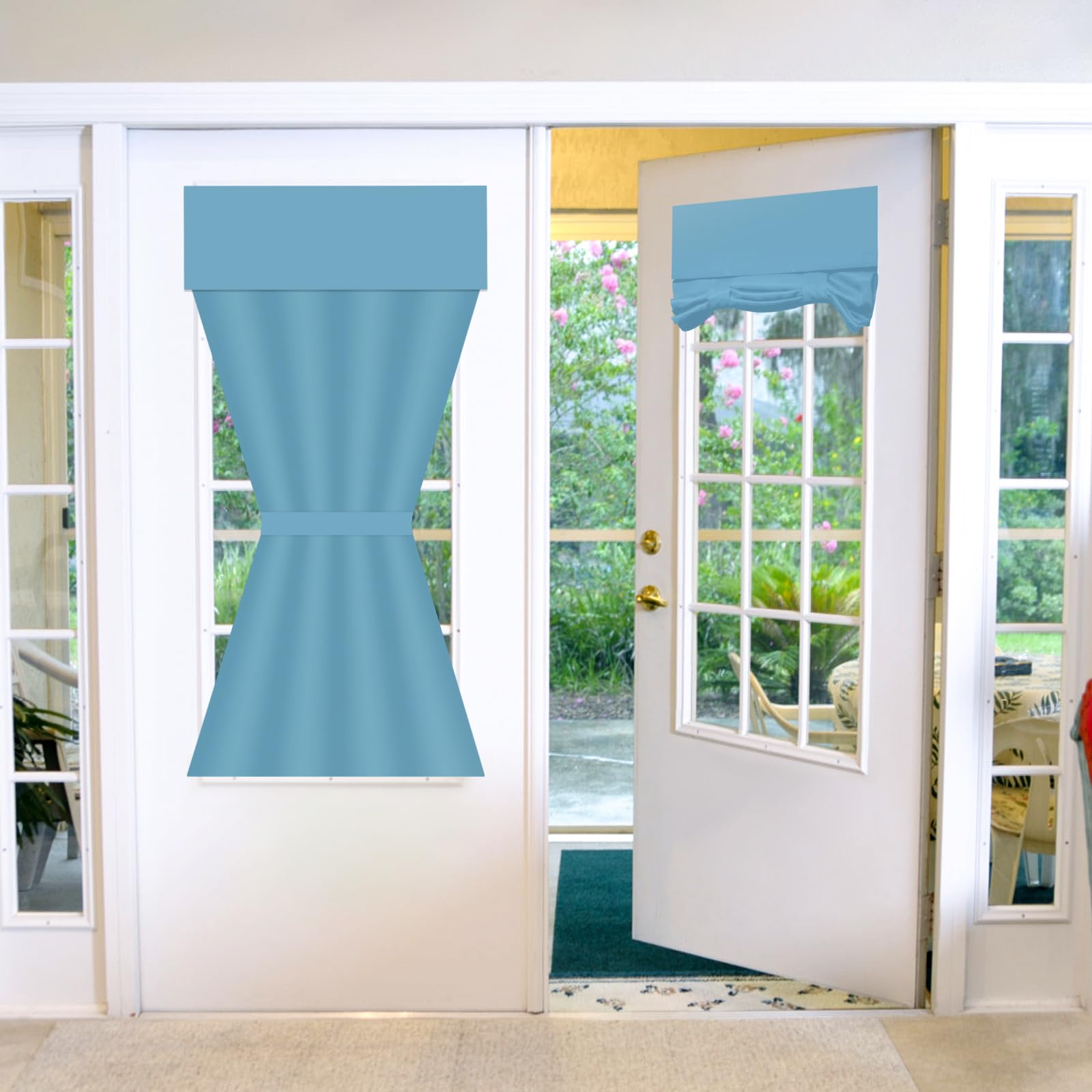 French Door Curtain No Drilling Blackout Tie Up Stick On Patio Door Blinds — image 1