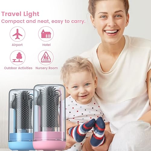 Miniatura 6 de Kit limpiador de biberones de viaje, juego de cepillos de silicona para biberones con cepillo para biberones, estante de secado, cepillo para