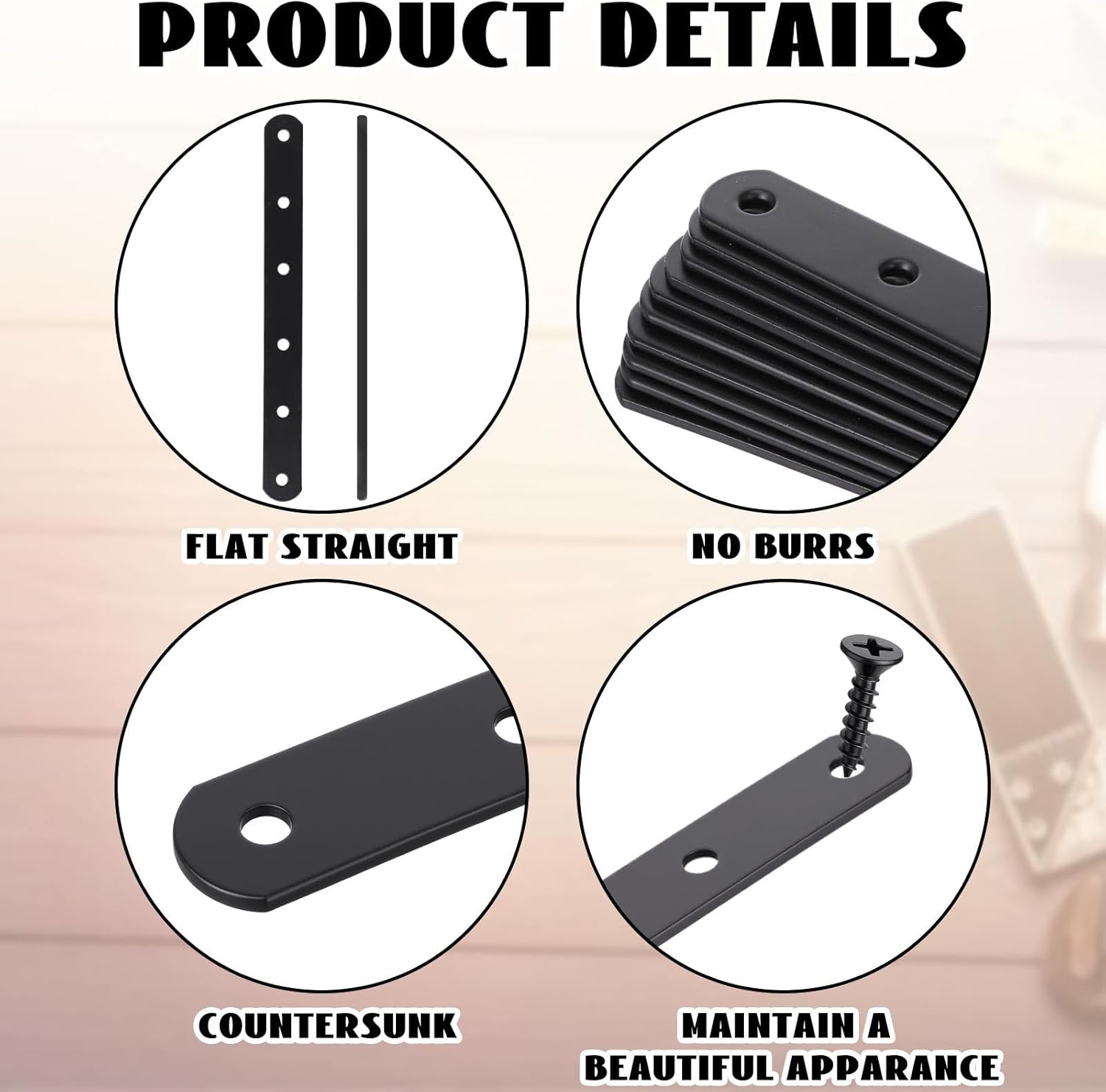 Yinkin 30 Pcs 7.7"x0.79" Black Stainless Steel Flat Straight Braces Mending Plates with 200 Screws, Rustproof Straight Brackets for Furniture, Shelves, Cabinets & DIY Wood Joint Repair