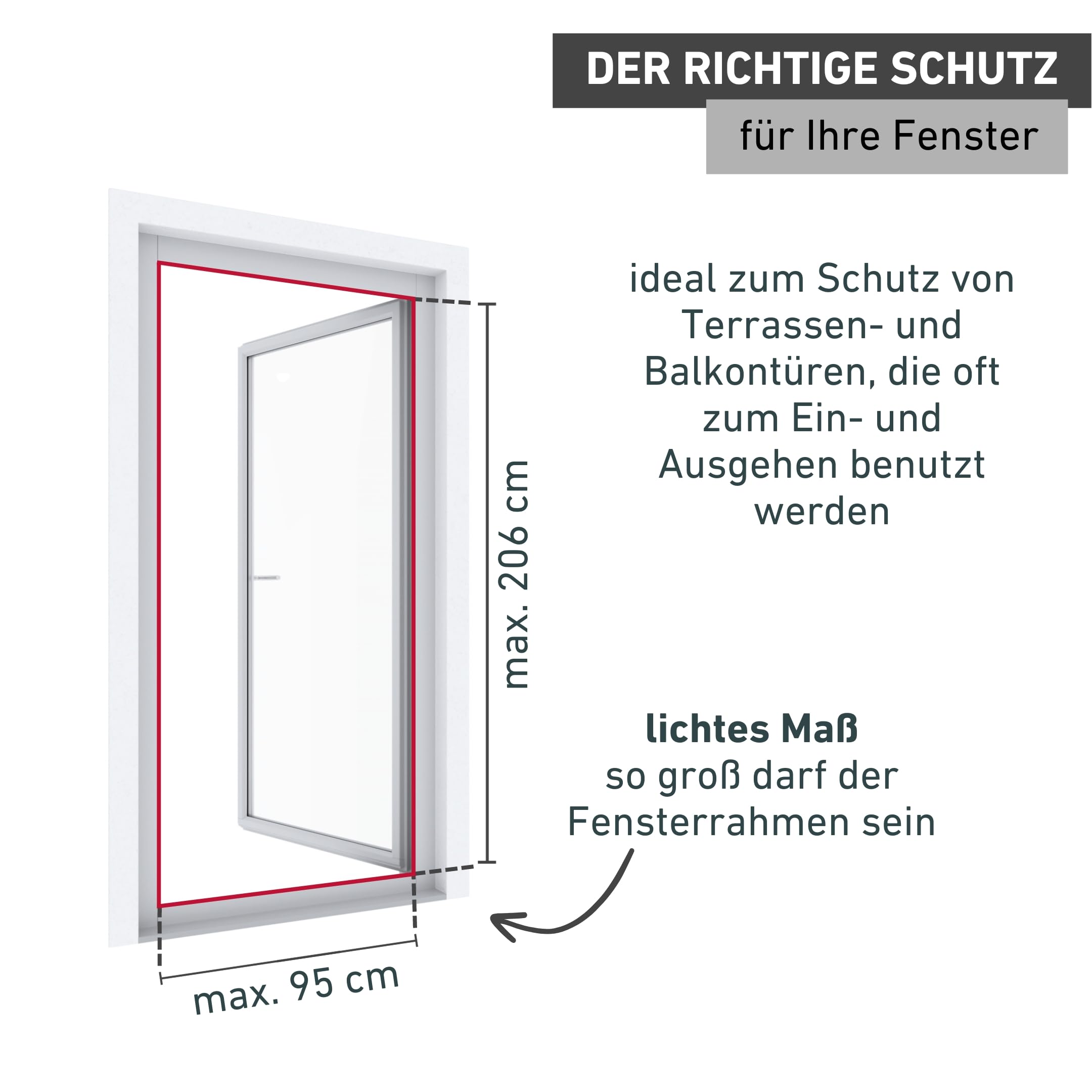 Windhager Fliegengitter Balkontür EXPERT 100 x 210 cm weiß, Pendeltür mit Alurahmen ohne Bohren, Insektenschutz für Balkon und Terrasse, Mückenschutz Schwingtür, einfache Montage, langlebig, 03240