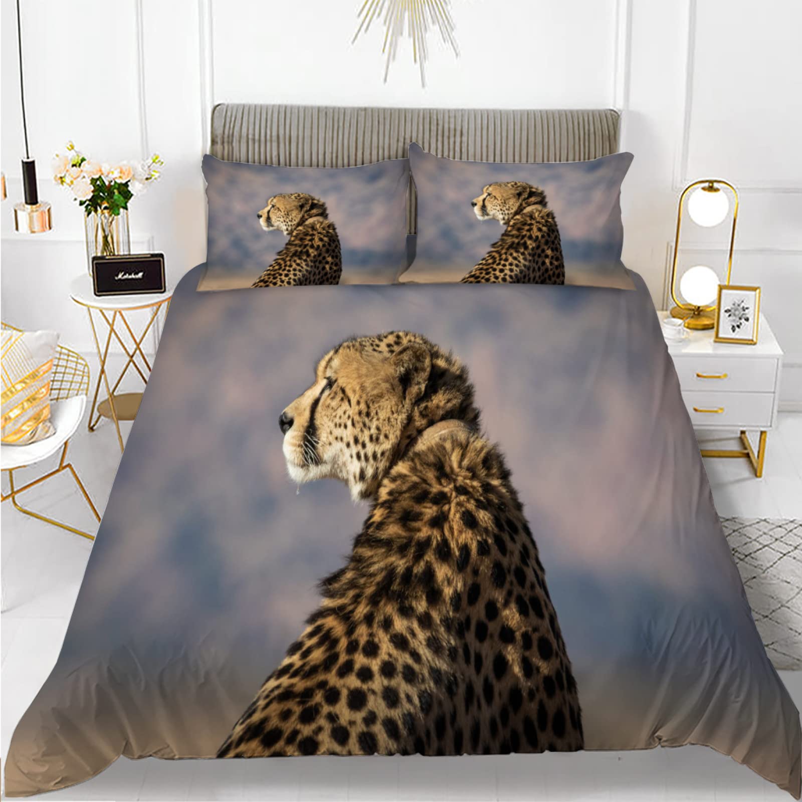 Housse de couette 140x200 léopard bleu clair parure de lit microfibre enfant ado