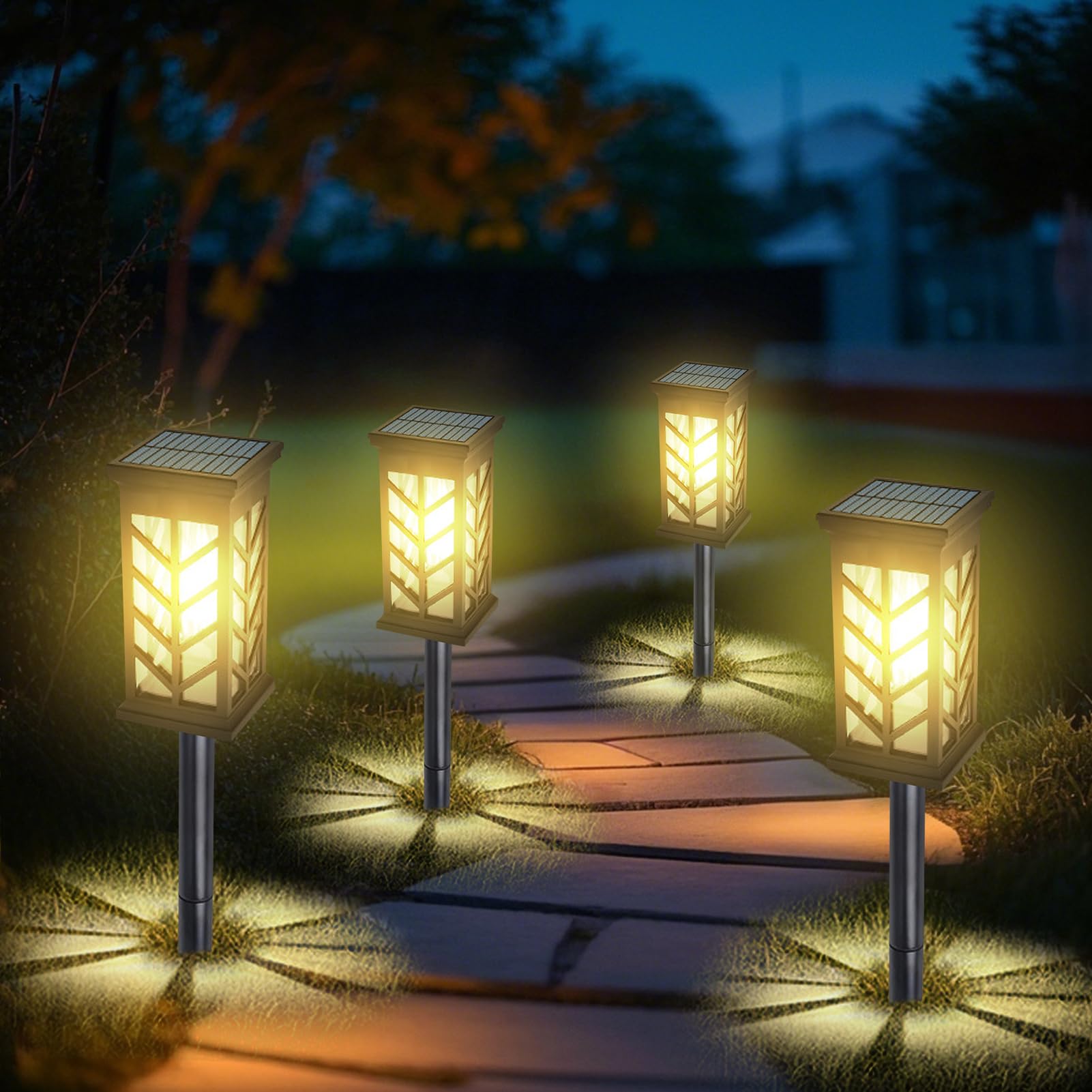 ACAREY Solarleuchten Garten, 4000K Warmweiß Solarlampen, IP65 Wasserdicht Solar Gartenleuchten, Wolfram Licht für Außen, Rasen, Terrasse, Hof (6 Stück)