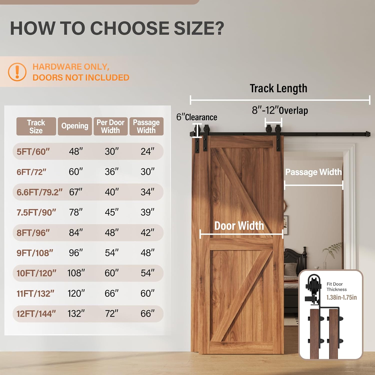 WINSOON 9FT Single Track Bypass Barn Door Hardware Double Doors Kit, Heavy Duty Sliding One Track Antique Roller for Cabinet Closet Fit Double 59" Wide Doors