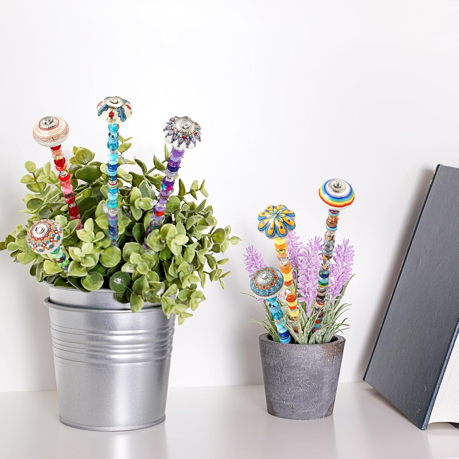 255 Pcs 14 Inch Garden Stakes Decorative Ceramic Mushroom and Pumpkin Round Beaded Garden Stakes Decor Fairy Sticks for Indoor Outdoor Yard Lawn Pathway Patio Decoration - Image 7