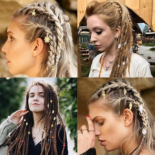 Miniatura 3 de 189 piezas de joyería de rastas, cuentas para trenzas de cabello, joyería para el cabello para trenzas, anillos trenzados de metal y oro, puños y