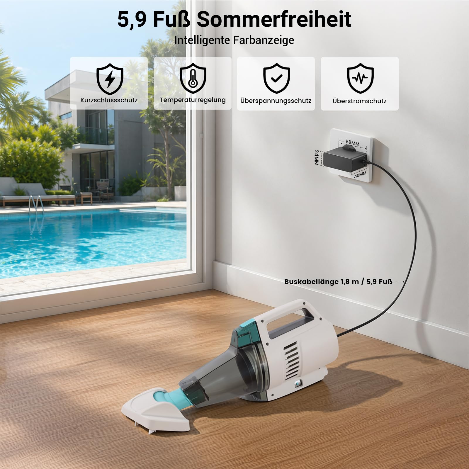 Netzteil für Poolsauger Kompatibel mit Intex Pool- und Spa-Staubsauger ZR200 28627 28627E 28628 28628BS Ersatz-Ladegerät Ladekabel Adapter 1,8m Kabel