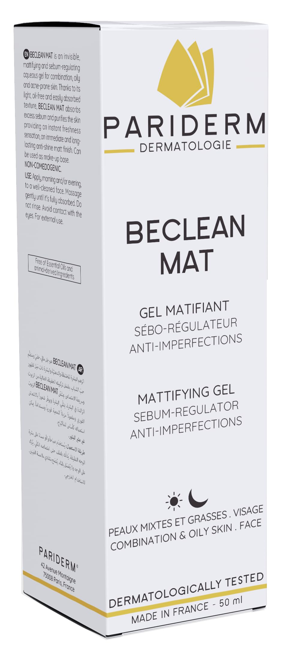 BECLEAN MAT – Gel matifiant et séborégulateur – Soin Visage Anti-Imperfection – Pour Peaux Mixtes, Grasses et à Tendance Acnéique – 50 ml