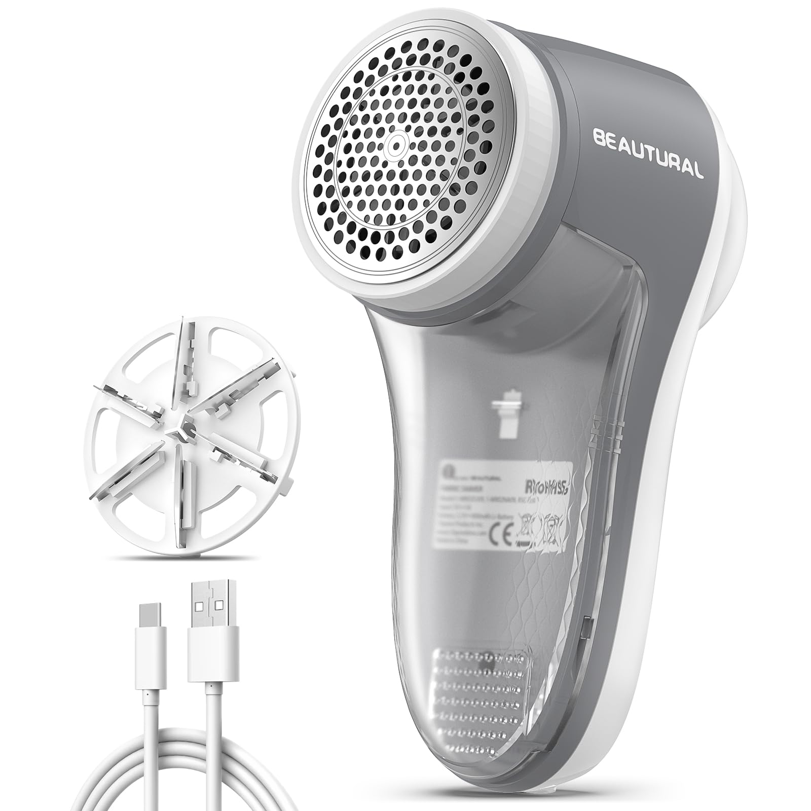 BEAUTURAL Lint Remover Rechargeable, 6-Leaf Stainless Blades