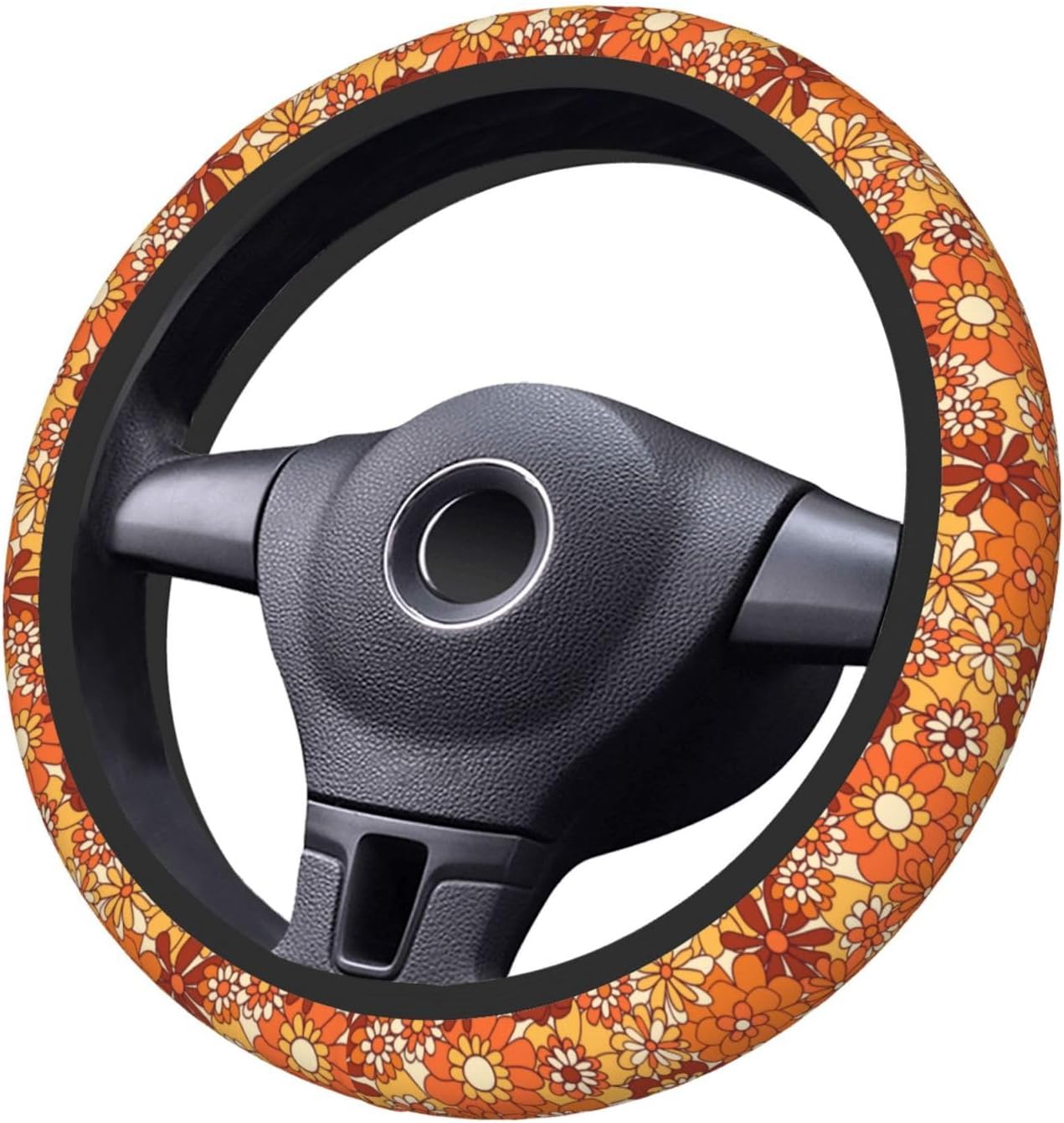 Boho Floral Vintage Hippie Flower Retro Steering Wheel Cover for Women Men Girls Car Accessories Decor Anti-Slip Neoprene Auto Steering Wheel Covers Protector Universal 15 Inch - Image 4