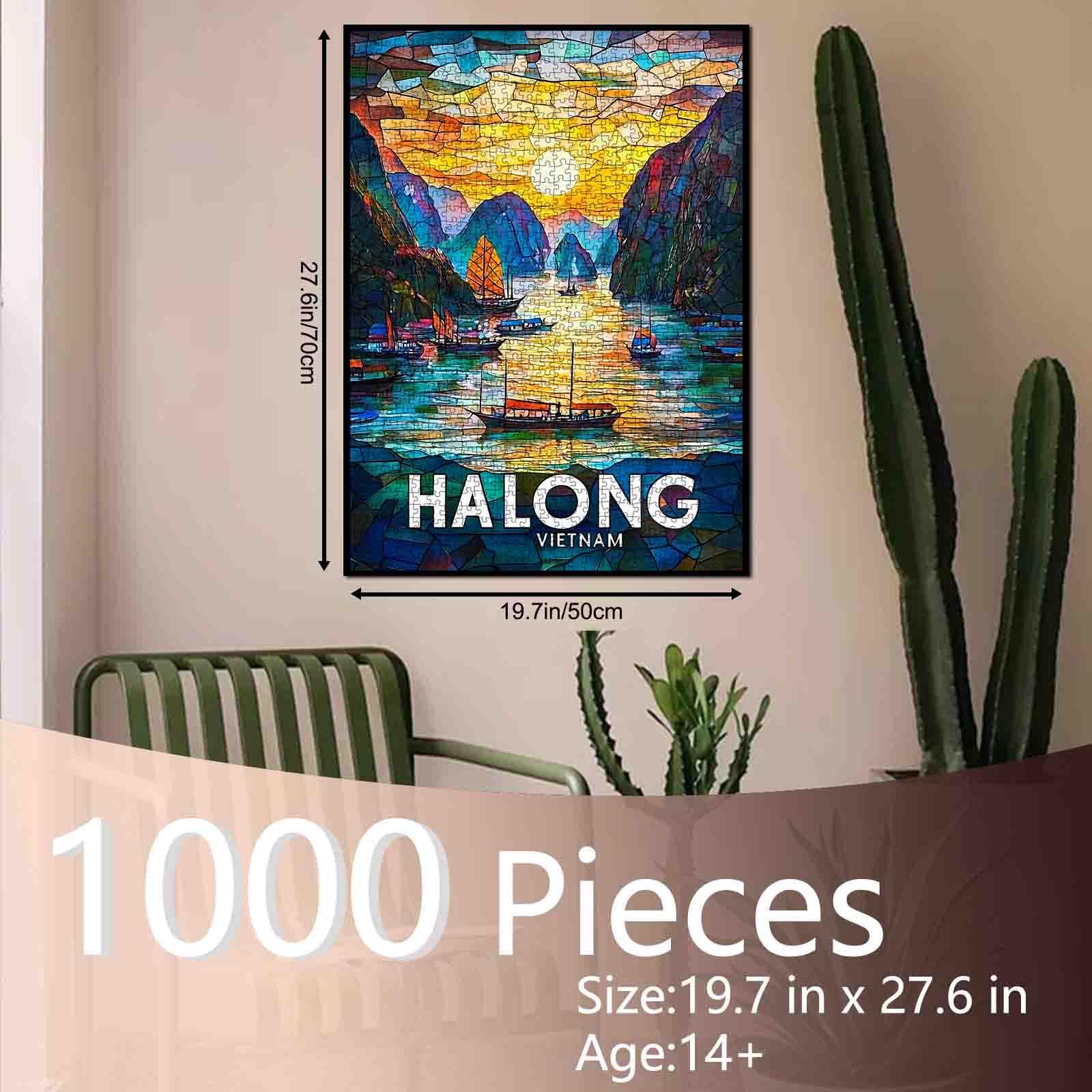Vietnam Ha Long Puzzle Paysage pour adultes 1000 pièces, style vitrail Vietnam Scenery Puzzle Art 68,6 x 50,8 cm DIY Puzzle pour la décoration de la maison, puzzle familial pour soirées de jeux