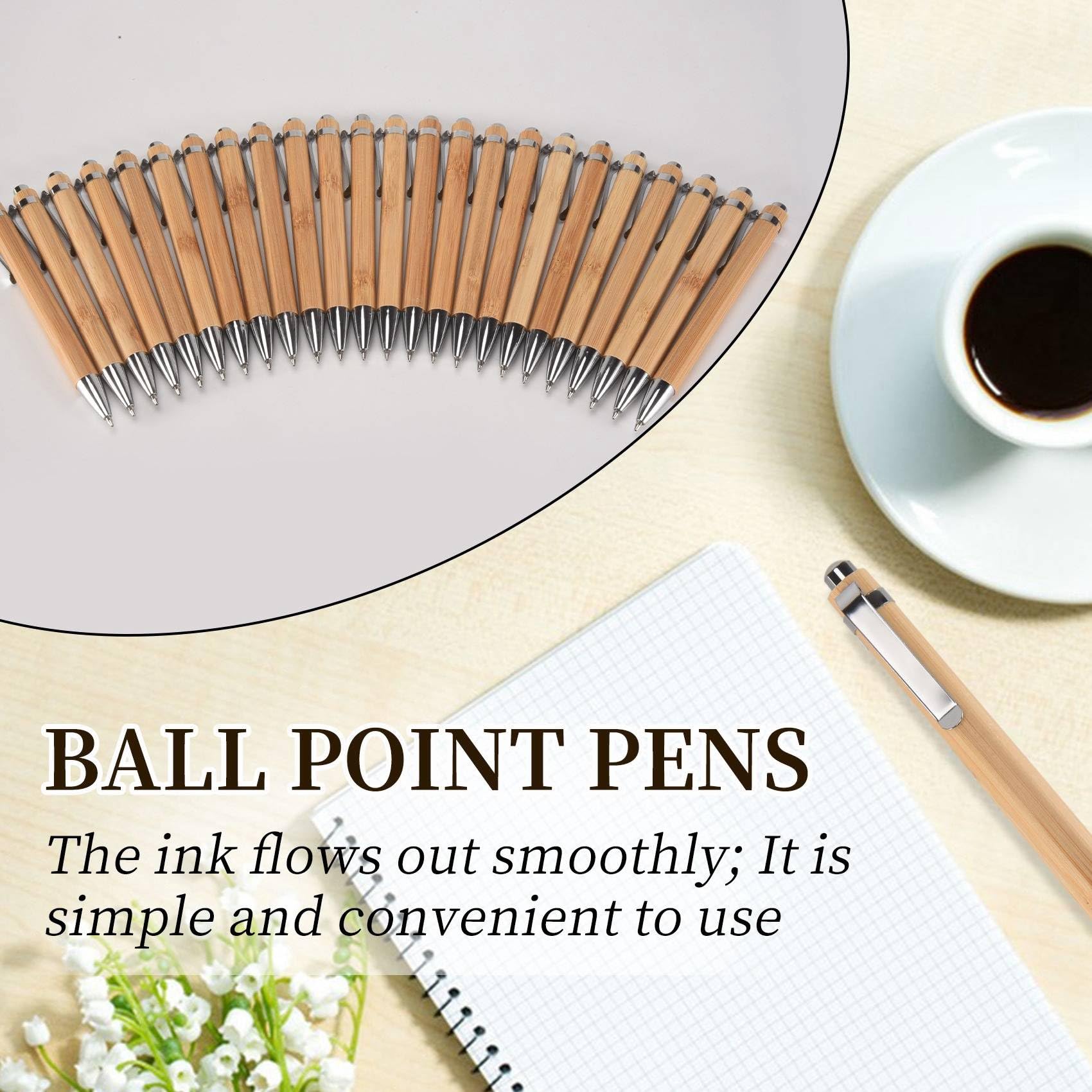 96 Pezzi Penna un Sfera Retrattile nel Bambù Inchiostro Nero 1 mm Penne per Prodotti per Ufficio Penna un Sfera nel Bambù Penne un Sfera nel Legno