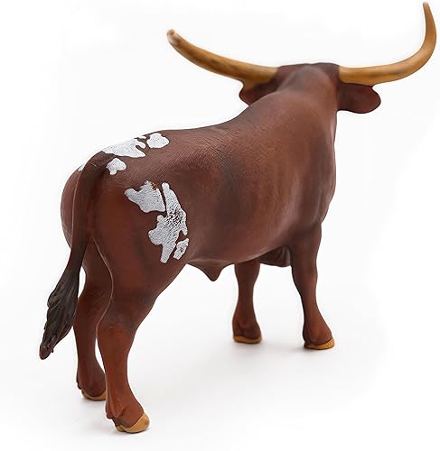 Miniatura 6 de Gemini&Genius Juguetes de animales de granja, figura de acción de vaca de cuerno largo, pintada a mano, 6 pulgadas de largo, juguetes de granja