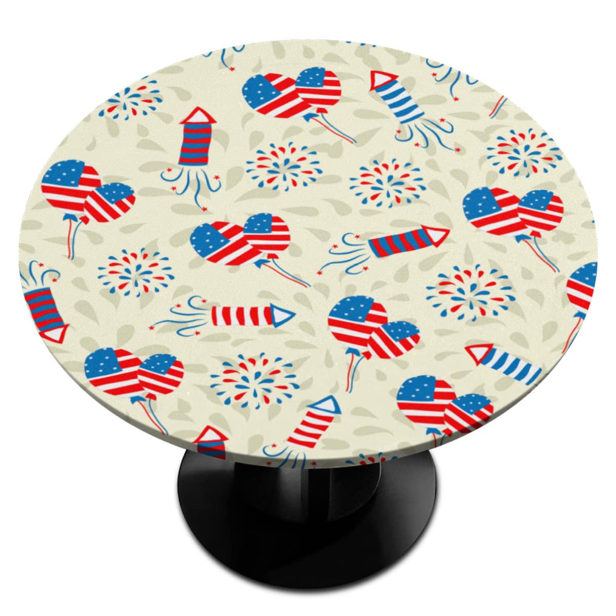 4th of July American Flag Elastic Fitted Edged Round Tablecloth Fade Resistant Anti-Shrink Table Cloth Washable Table Cover for Indoor or Outdoor and Anywhere You Wanna use it, 48