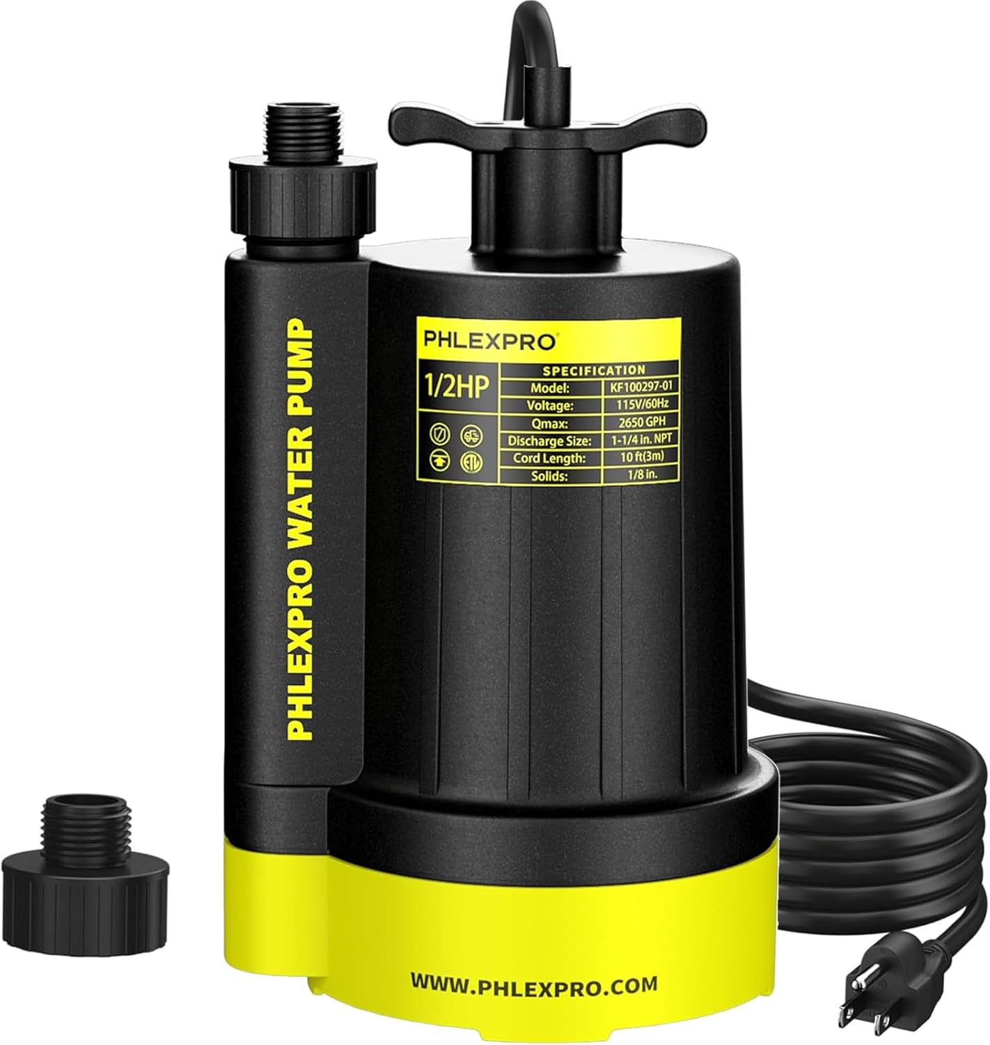 Sump Pump 1/2HP Submersible Water Pump, 2650GPH Utility Pump Thermoplastic Electric Portable Transfer Pump for Swimming Pool Garden Pond Basement with 16.4ft Long Power Cord