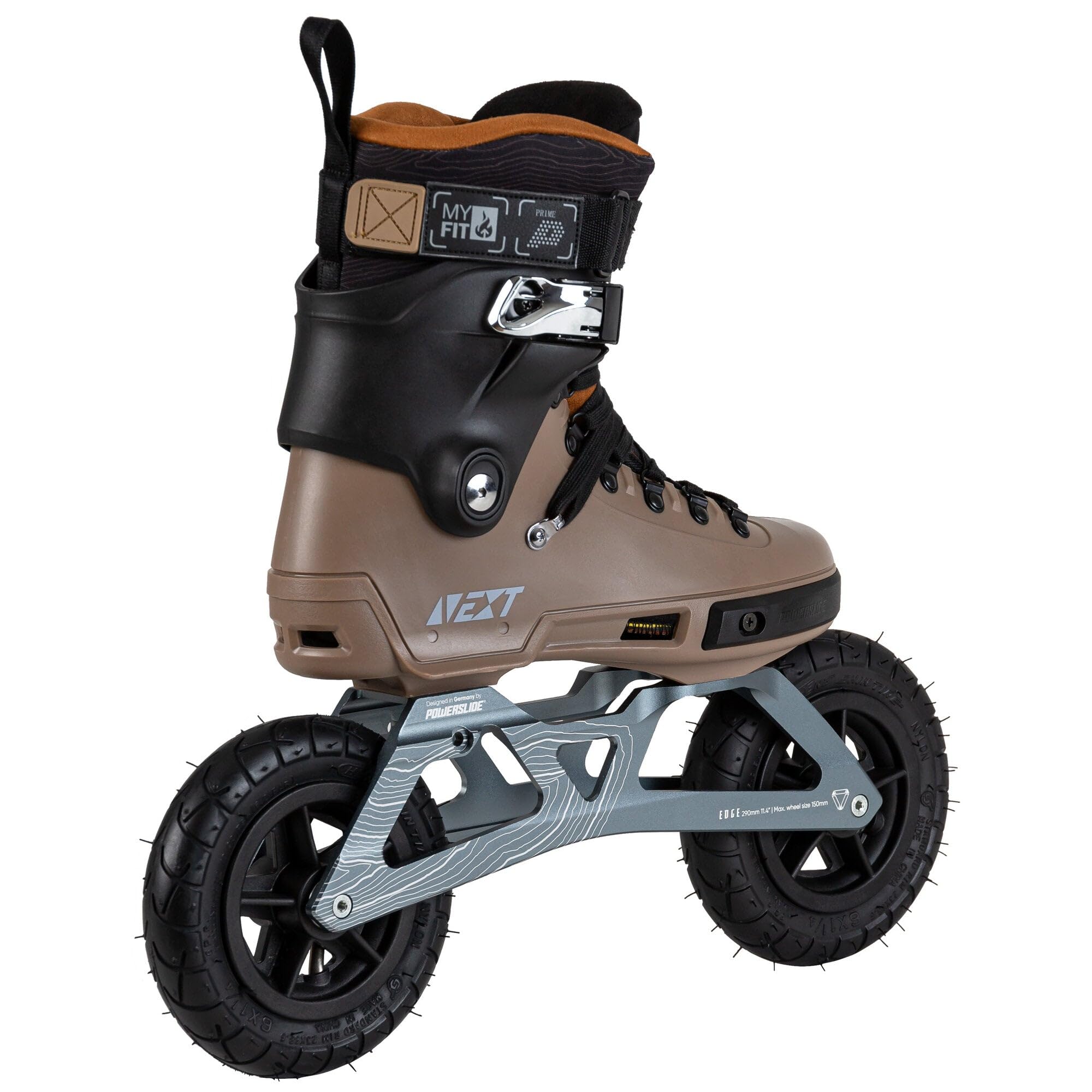 Powerslide SUV Inline Skate Next Edge 150 Brown für Off-Road und Training - 150mm Luftreifen und MYFIT Prime Liner, Inliner für Damen und Herren