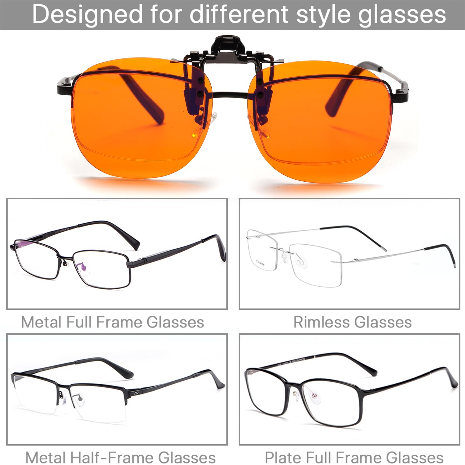 VANANA Gafas de bloqueo de luz azul con clip, sin montura para juegos de computadora, para migraña, sensibles a la luz, hombres y mujeres, UV400