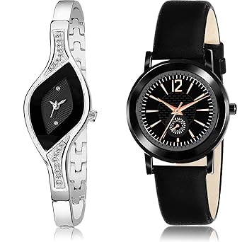 TIMENTER Branded Simple Casual Chain and Simple Casual Analog Black Color Dial Girls Watch - G630-GW10 (Pack of 2)