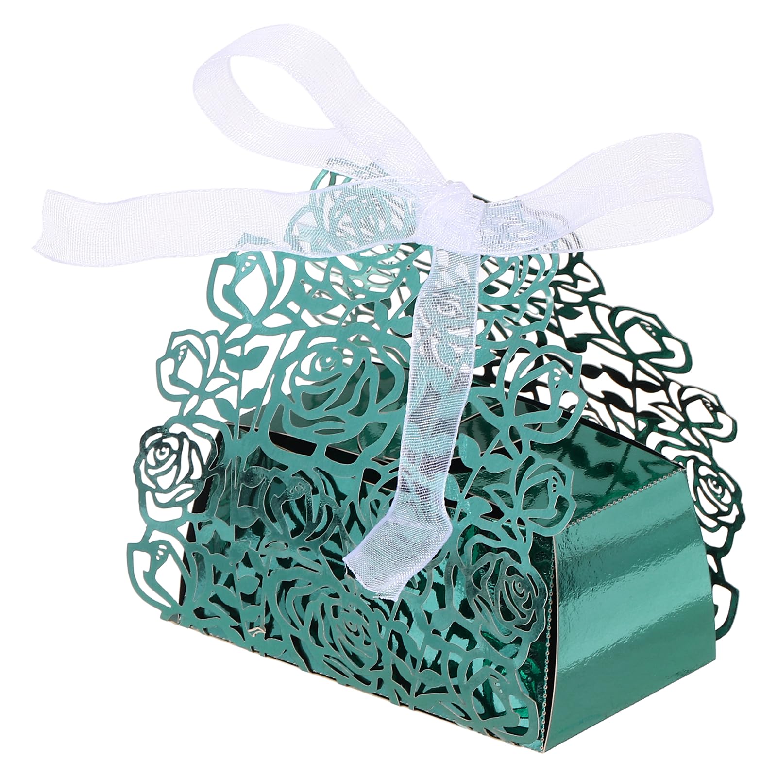 PATIKIL Laser Cut Rose Candy Boxes,(Dark Blue) (50Pcs), Creative Romantic Favors Gift Boxes with Ribbons for Wedding/Birthday Party/Anniversary/Baby Shower