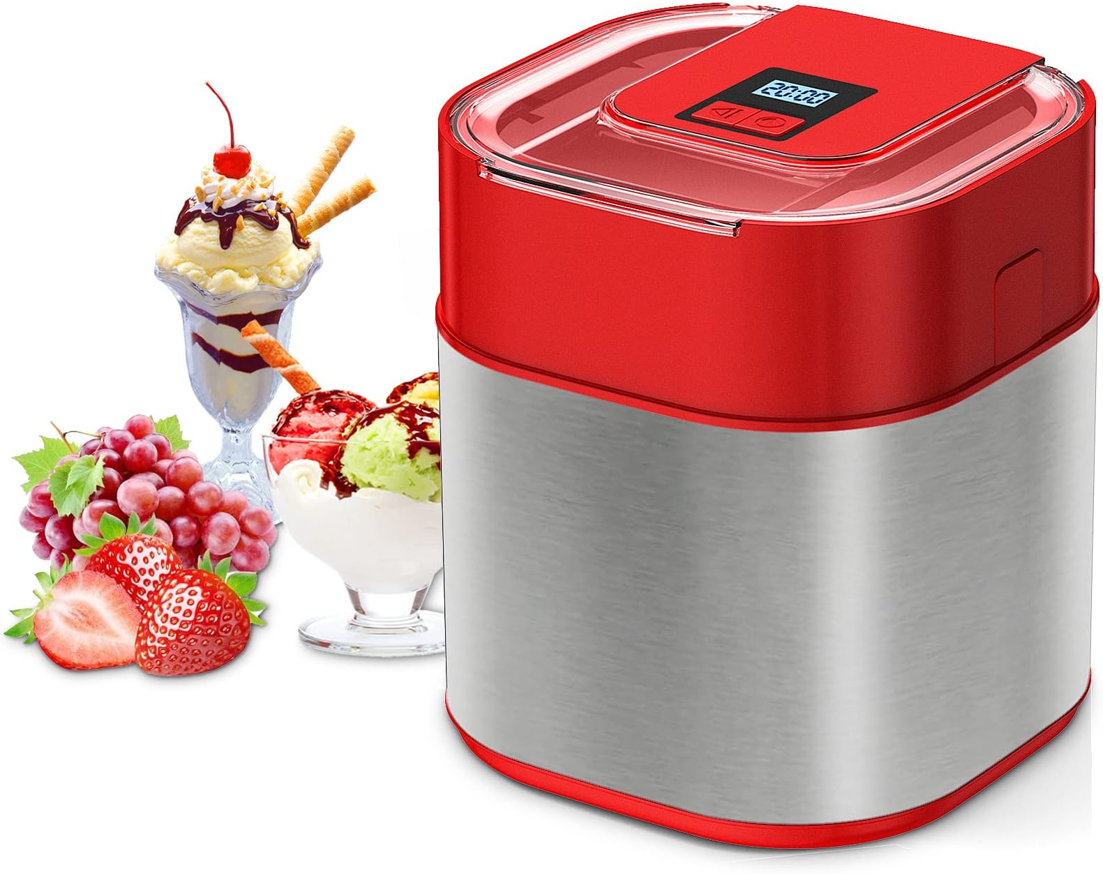 Ice Cream Maker Machine for Home, 1.5 Quart Stainless Steel Homemade Electric Ice cream Makers Countertop with Countdown Timer & LED Display, Automatic Frozen Yogurt, Sorbet for Kids Home