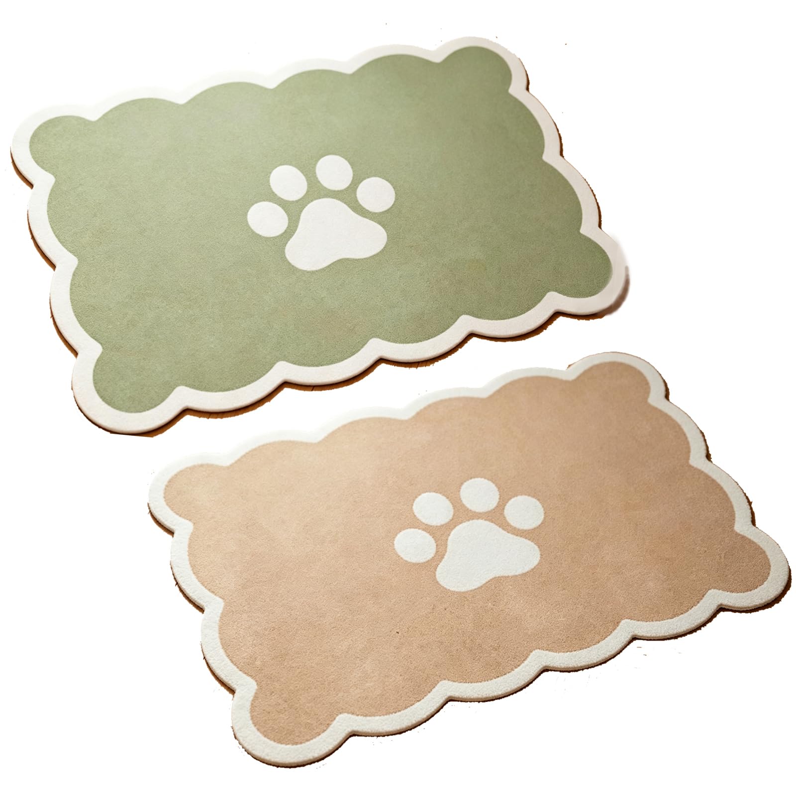 2Pcs Cat Food Mat, Pet Feeding Dog Food Mat Light Coffee & Green