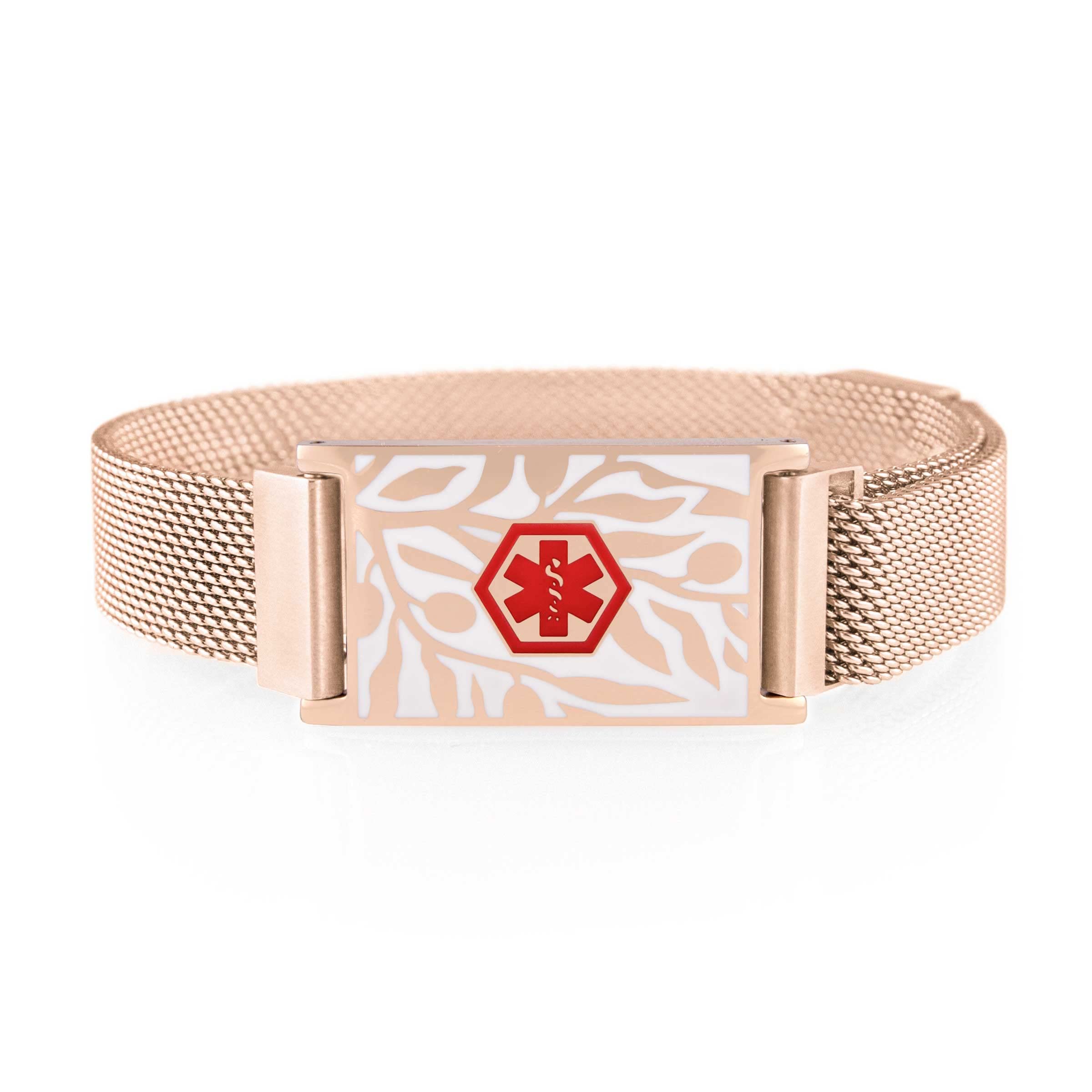 Lauren's Hope Medical Alert Bracelet for Women, Rose Gold with Floral Accents Medical ID Band, Free Custom Engraving, Fully Adjustable Magnetic Clasp Closure, Free 1 Year Warranty, Medical ID