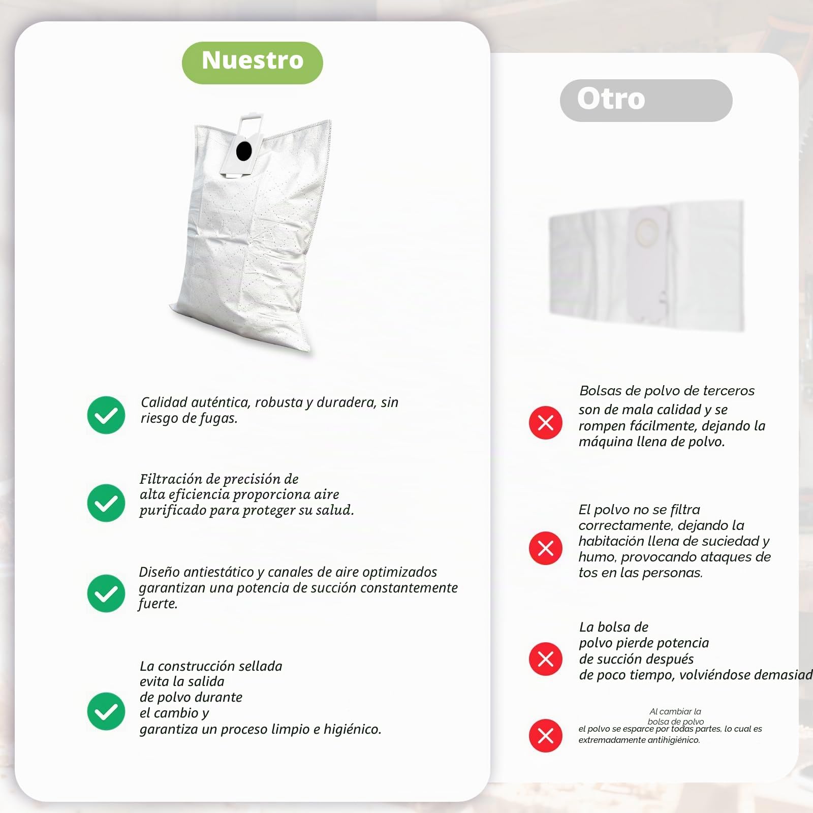6 bolsas de aspiradora para Festool CT 36/ CTM 36 E/CTL 36 E, 5 capas bolsas de filtro de repuesto para Festool 496186, gran capacidad bolsa de filtro Dust Extractor Piezas de repuesto Accesorios SC