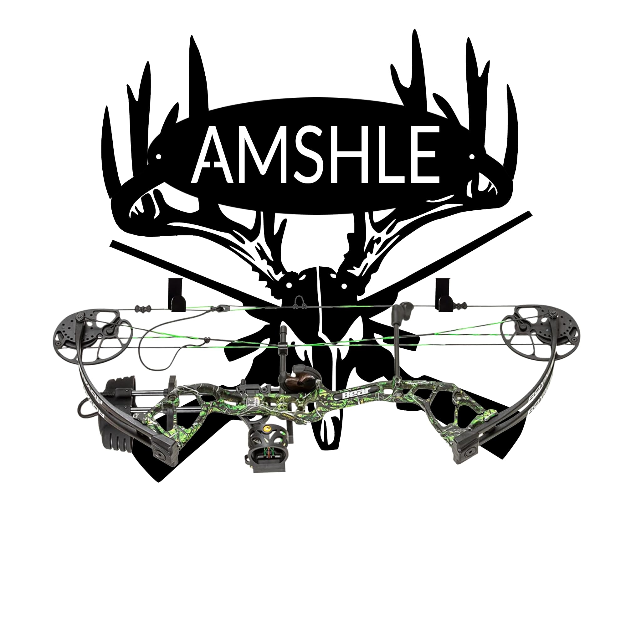 Large Personalized Metal Deer Head and Riflies Bow Holder,Elk Skull Wall Decor,Archery Deer Head Bow Rack With Custom Name Plate,Bow Hunting Rack Hunting Metal Sign, Gifts For Husband,Dad,Father