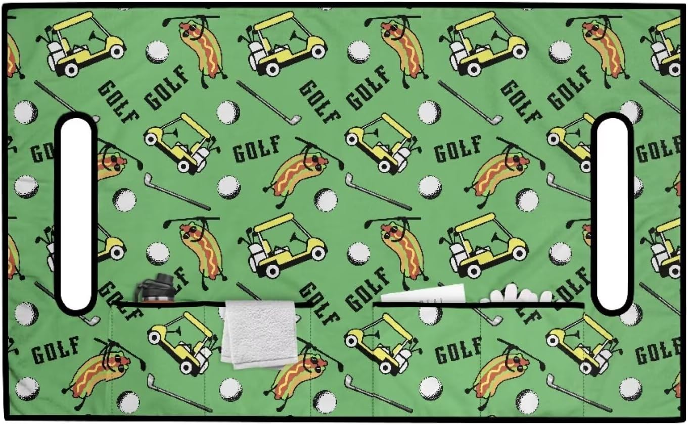Biyejit Golf Cart Seat Covers, Universal Golf Cart Seat Towel Blanket with 4 Front Pockets for 2-Person Seats Golf Carts