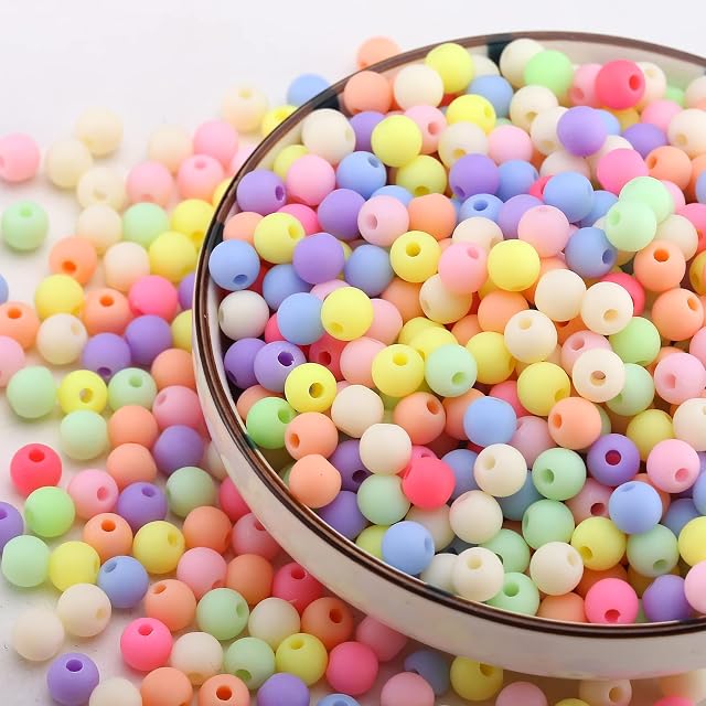 HERZWILD 1800pcs Matte Acrylic Round Frosted Candy Color BeadsAssorted Beaded Bracelets Mix Plastic Pastel Loose Spacer Opaque Pastel Colors Mixed for DIY Jewelry Making CraftsColor-B