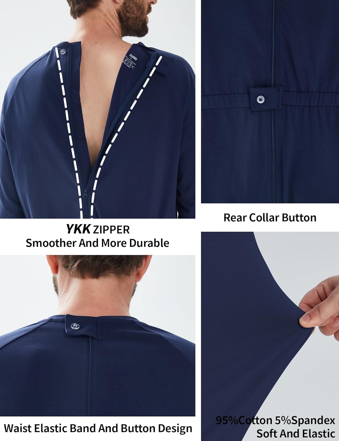 Adaptive Men's Security Back-Zip Jumpsuit - Easy Care Romper for Elderly & Limited Mobility