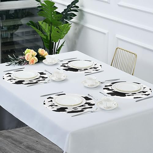 Miniatura 5 de ATTX Round Placemats for Dining Table, Circle Placemats, Place Mats for Kitchen Table Set for 6, Animal Cow Print