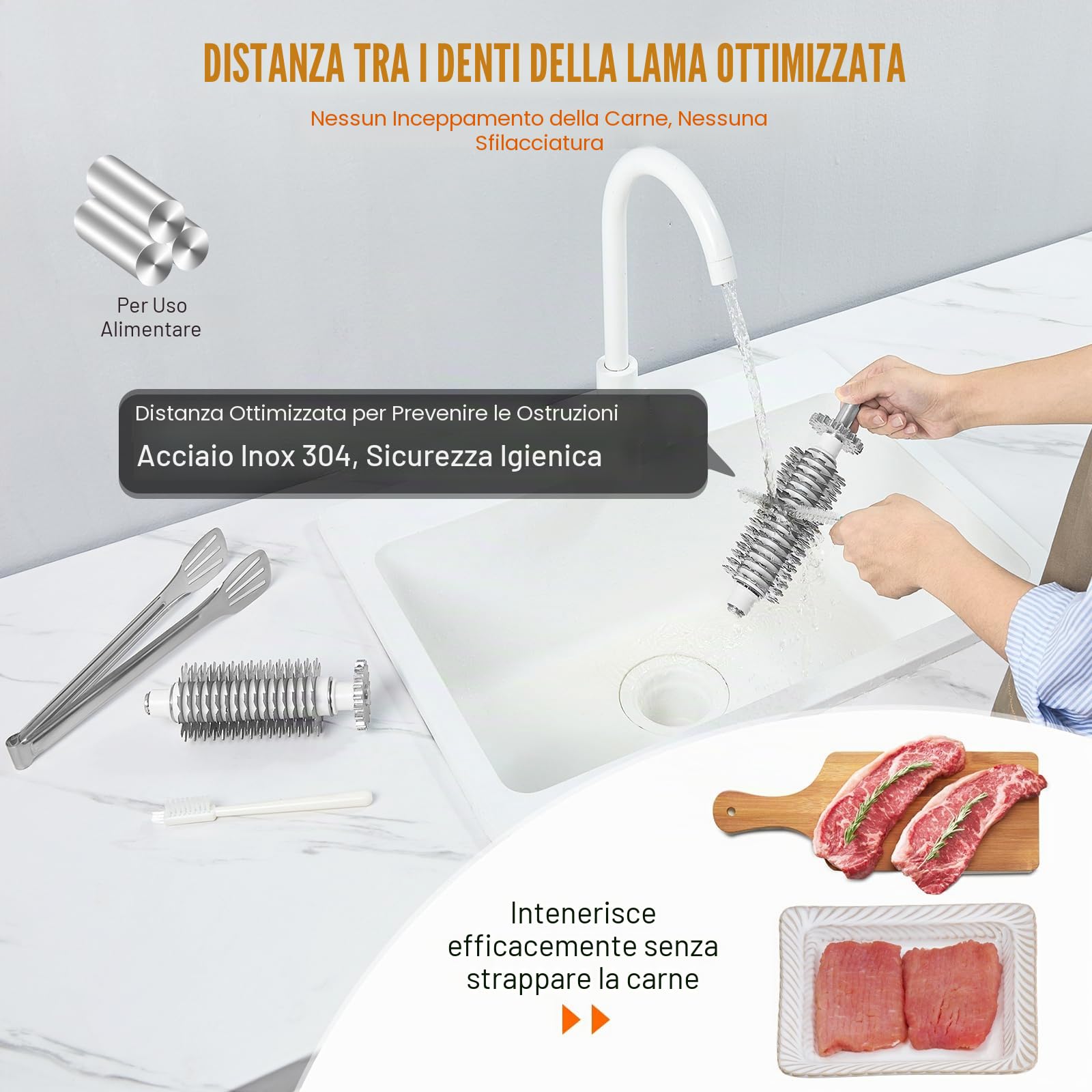 VEVOR Batticarne Elettrico Commerciale 120kg/h Macchina per Intenerire Carne 54 Lame in Acciaio Inossidabile, Inteneritore per Carne per Preparare Bistecche di Pollo Maiale da Cucina Batticarne 450W