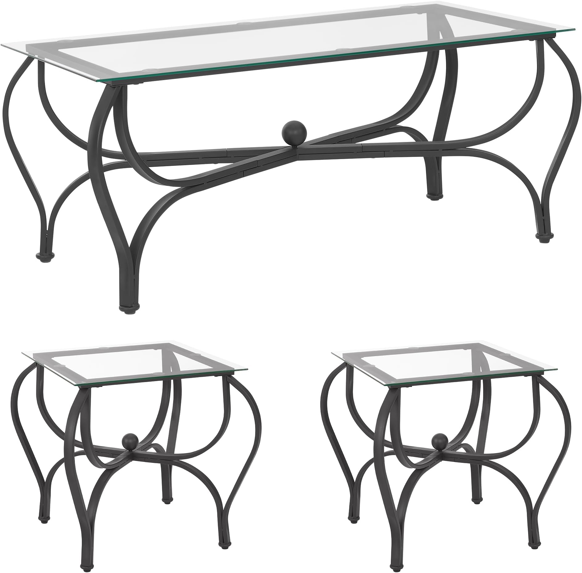lunhung Glass Coffee Table and End Table Sets,Black
