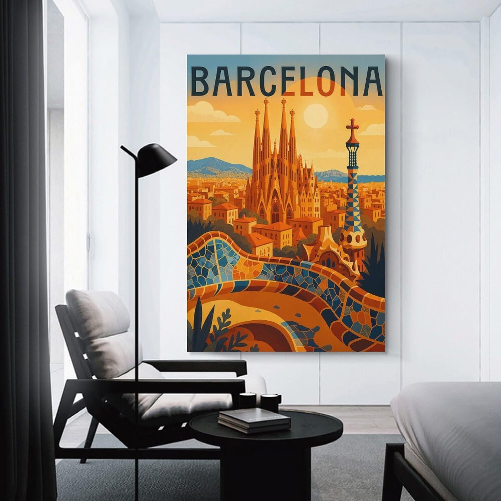 Junmoney Barcelona Travel Wall Art Print 08x12inch(20x30cm), for Hallway, Entryway Or Landing, A Neat Decor Update for Hallways, for Everyday Interiors