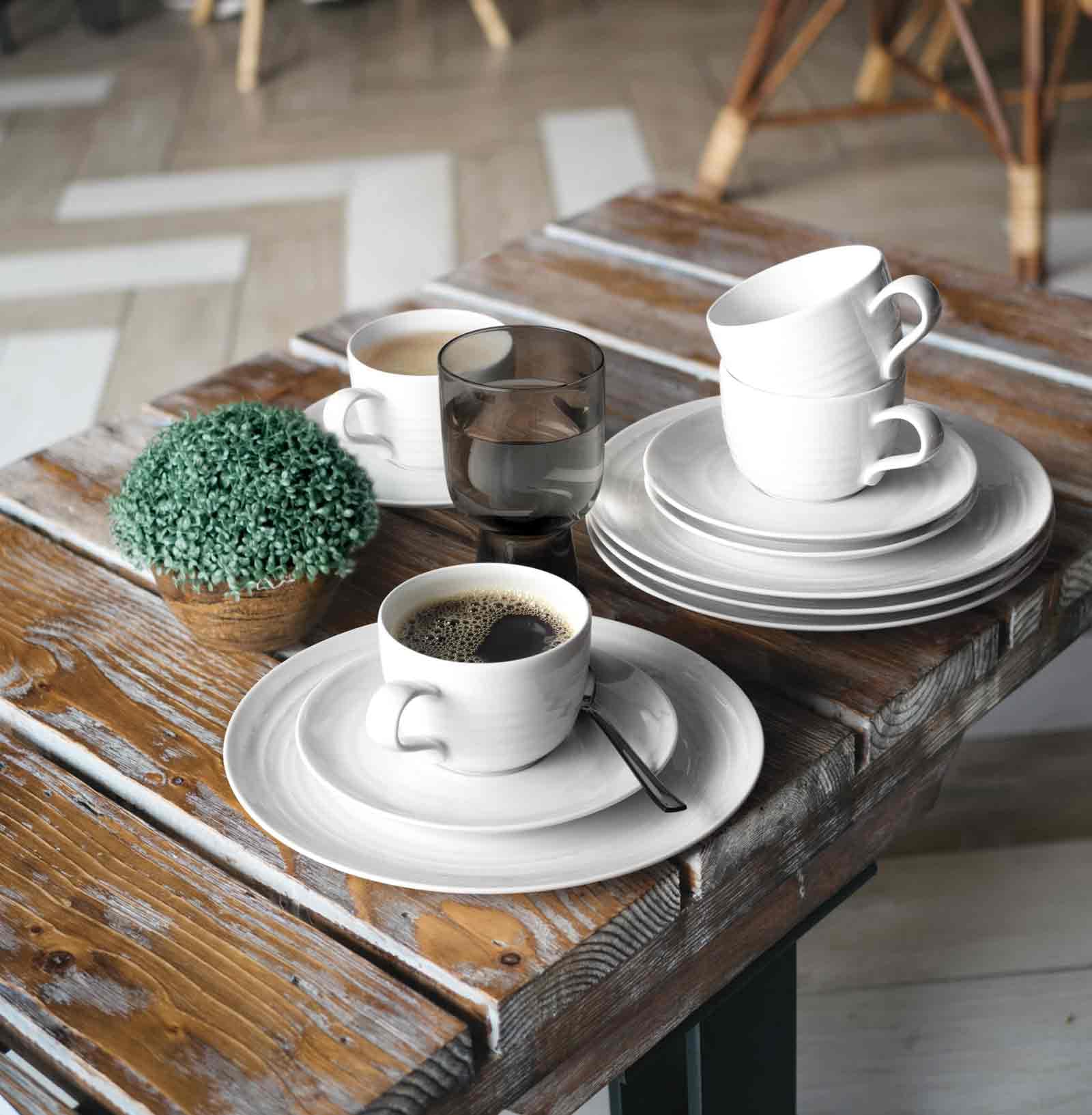 Seltmann Weiden Terra Espressotassen 6er Set, 90 ml, Mokkatassen mit spiralförmigem Relief, Spülmaschinen- und mikrowellenfest, Porzellan, Weiß