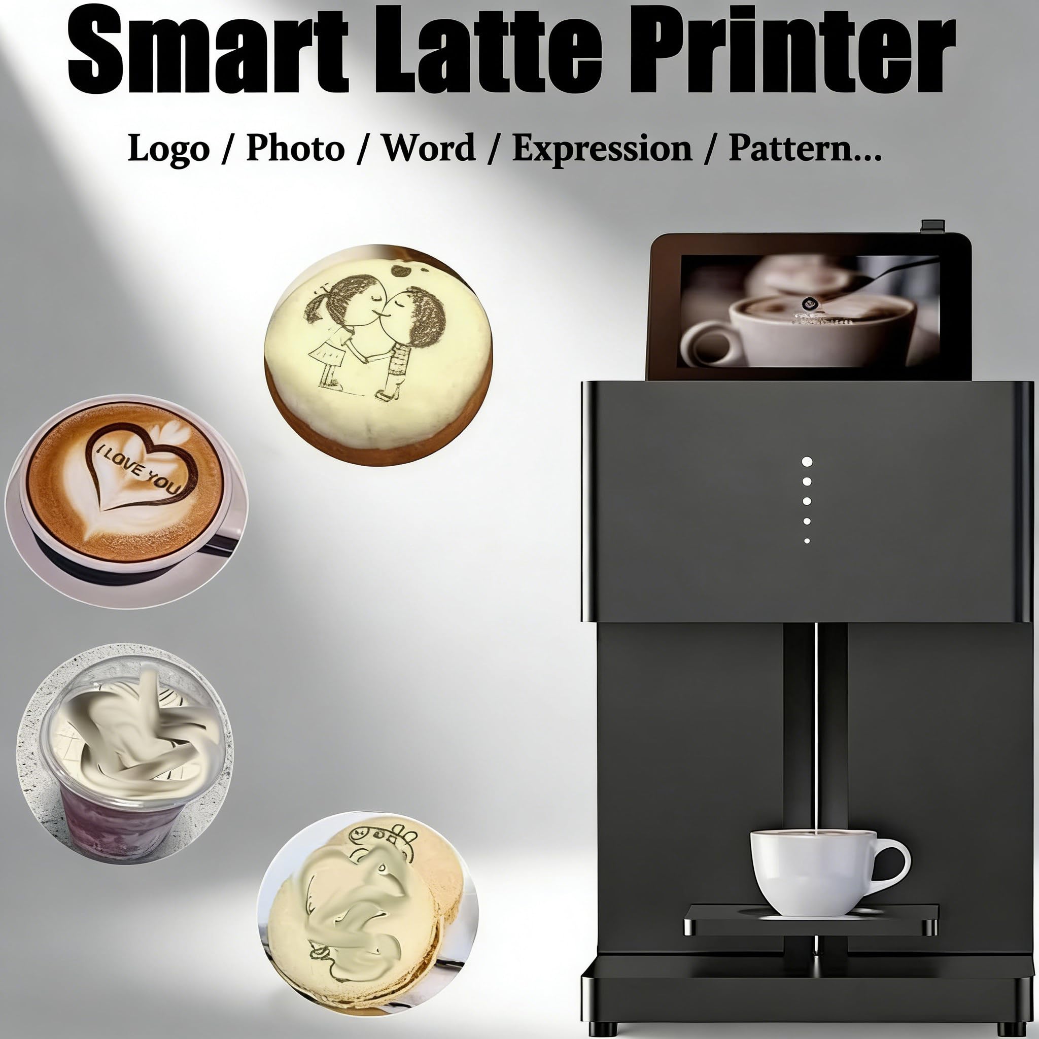 Drukarka 3D do kawy Latte Art, ekspres do kawy Latte 3D do żywności, automatyczne selfie z napojami, połączenie Wi-Fi, drukowanie zdjęć, ekran dotykowy White