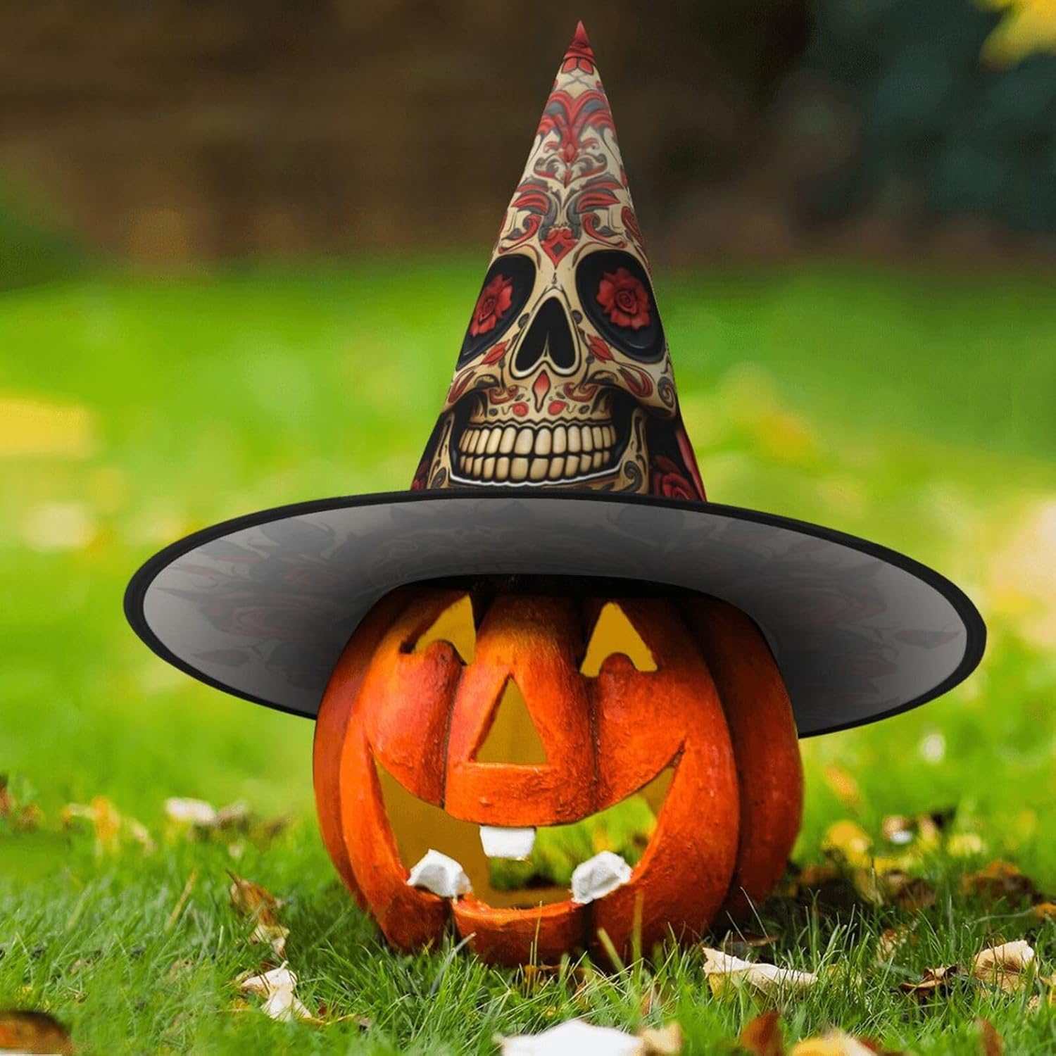 Witch Hats Halloween Cone Wizard Hat Red rose sugar skull Witch Hats Halloween Hat Costume Cosplay