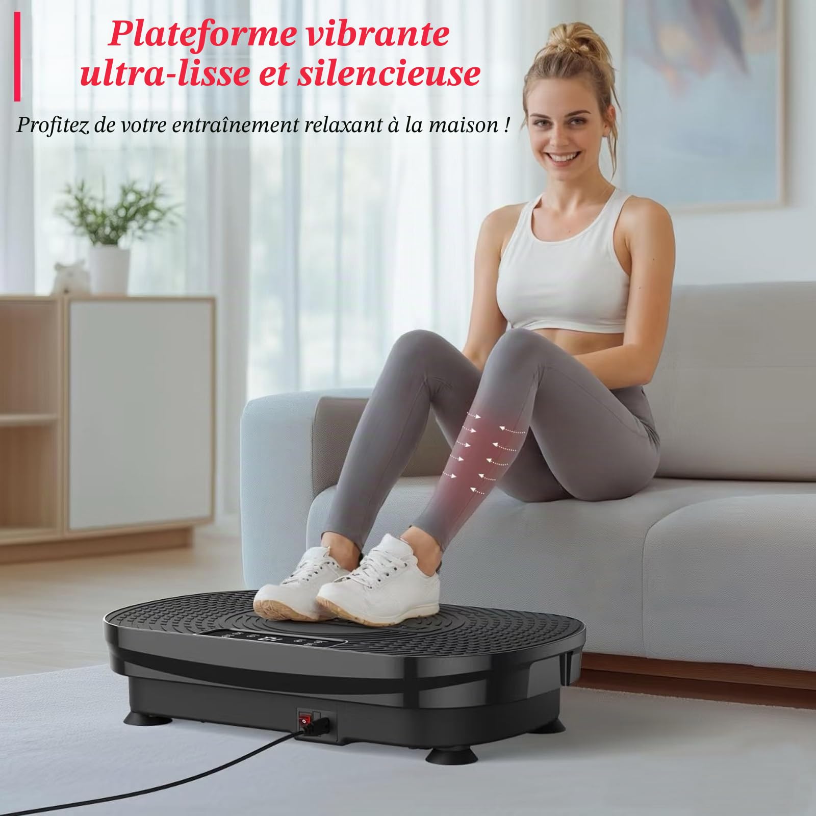 Plateforme vibrante pour la Maison, avec 120 Niveaux d'intensité et 5 Modes, livrée avec 2 Bandes de résistance et Une télécommande, pour la Perte de Poids et Le renforcement Musculaire